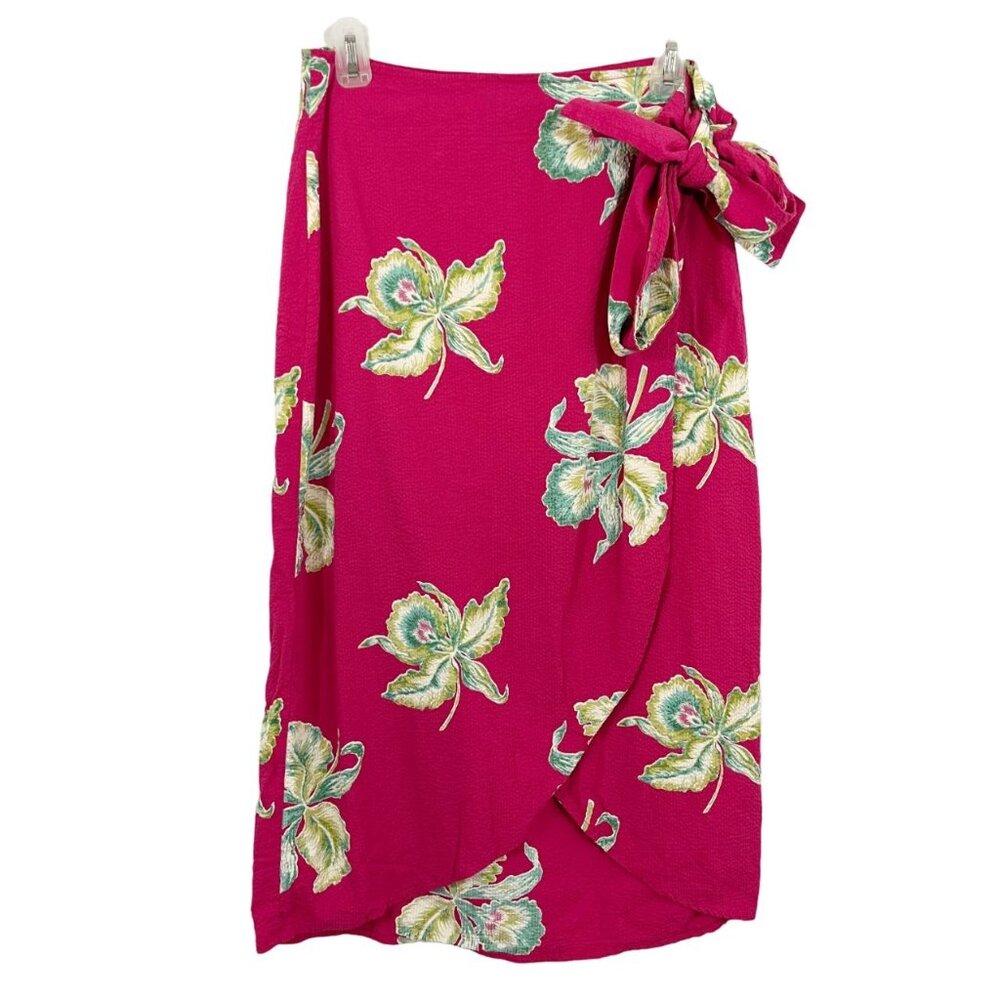 Faherty Pacifica Seersucker Wrap Skirt in Orchid Blossom Pink Tropical - SMALL